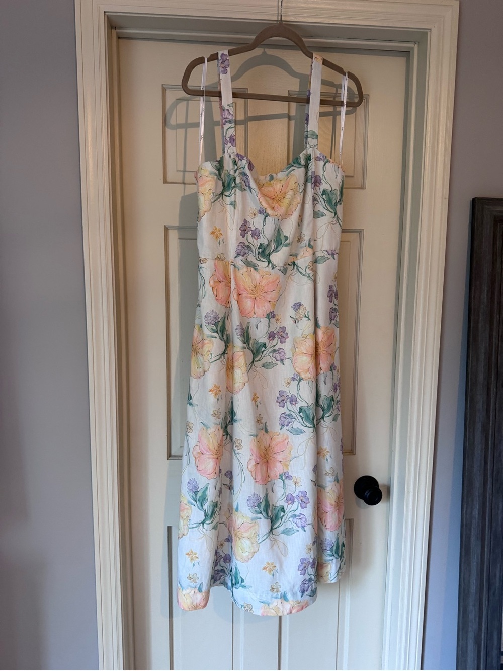 Lulu's White Midi Dress with Peach and Lavender Floral Print